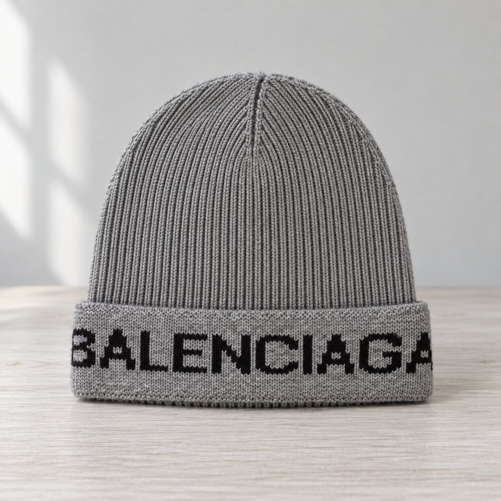 Balenciaga Grey Ribbed Knit Beanie